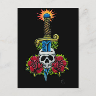 Cartão Postal Cartão-postal de Rosas, Dagger, Skull
