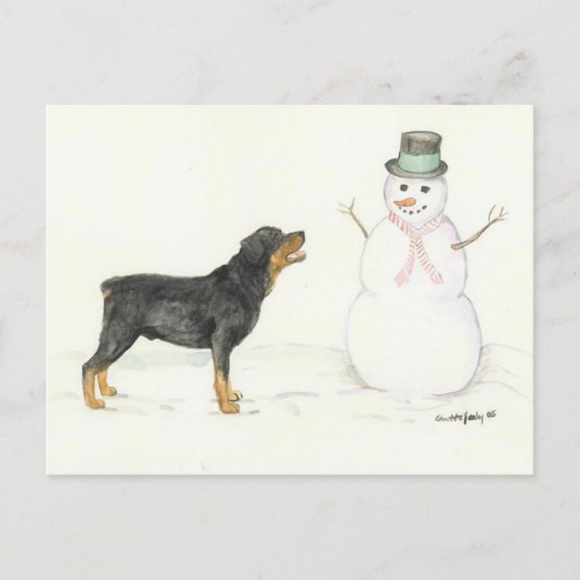 Cartão Postal Cartão-postal de Rottweiler e Cão de Neve (Frente)