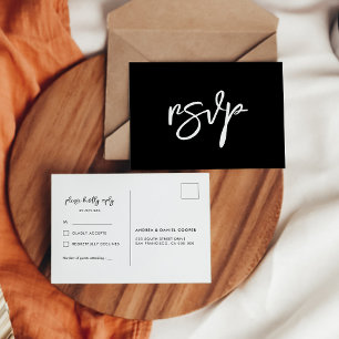 Cartão Postal Cartão-postal de RSVP de casamento negro contempor