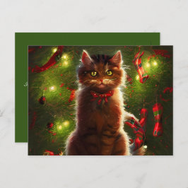 Cartão Postal Cartão-Postal De Saudação De Cat E Árvore De Natal