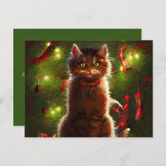 Cartão Postal Cartão-Postal De Saudação De Cat E Árvore De Natal