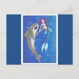 Cartão Postal Cartão-postal de Sereia e Amigos de Tubarão