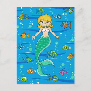 Cartão Postal Cartão-postal de Sereia e Peixe