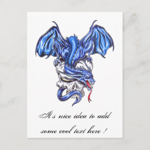 Cartão Postal Cartão-postal de tatuagem azul legal Dragão