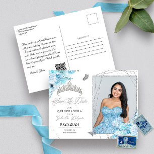 Cartão Postal Cartão-postal de Tiara Quinceañera Azul-Céu e Silv