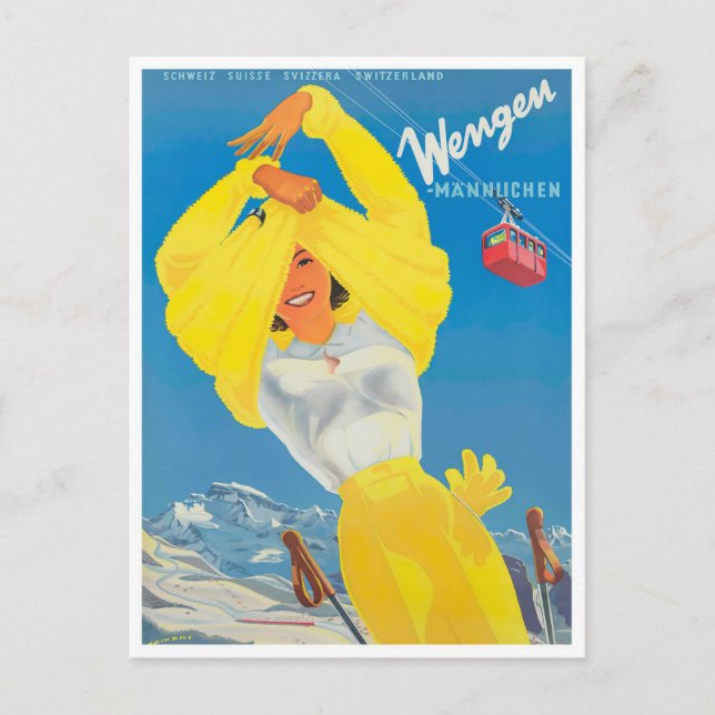 Cartão Postal Cartão-postal de viagens vintage Wengen (Frente)