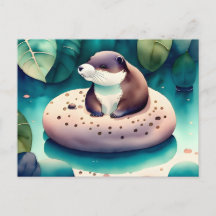Cartão-postal de Watercolor Otter