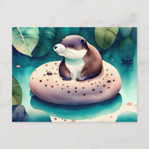 Cartão Postal Cartão-postal de Watercolor Otter