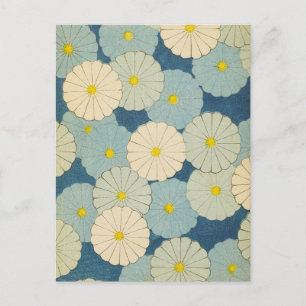 Cartão Postal Cartão-postal Design japonês Blue Floral Daisiers