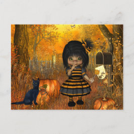 Cartão Postal Cartão-postal do Assustador do Halloween com Garot