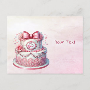 Cartão Postal Cartão-postal do Bolo Decorativo Laço Rosa