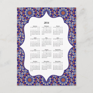 Cartão Postal Cartão-postal do Calendário 2016 com Padrão de Azu