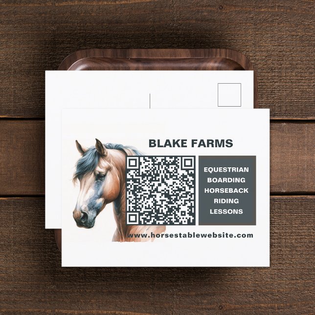 Cartão Postal Cartão-postal do Código QR para Cavalos de Negócio (Horse Business QR Code Postcard (front and back))