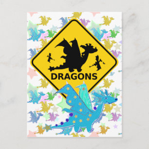 Cartão Postal Cartão-postal do Dragão Azul de Cartoon Dragon