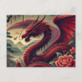 Cartão Postal Cartão-postal do Dragão Vermelho Majestoso - Arte