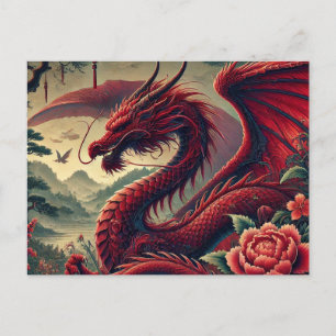 Cartão Postal Cartão-postal do Dragão Vermelho Majestoso - Arte 