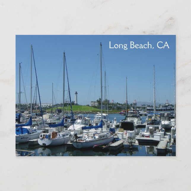 Cartão Postal Cartão-postal do Farol de Long Beach e Barcos de N (Frente)