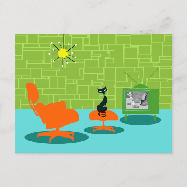 Cartão Postal Cartão-postal do Gatinho de Idade do Espaço Retroa (Frente)