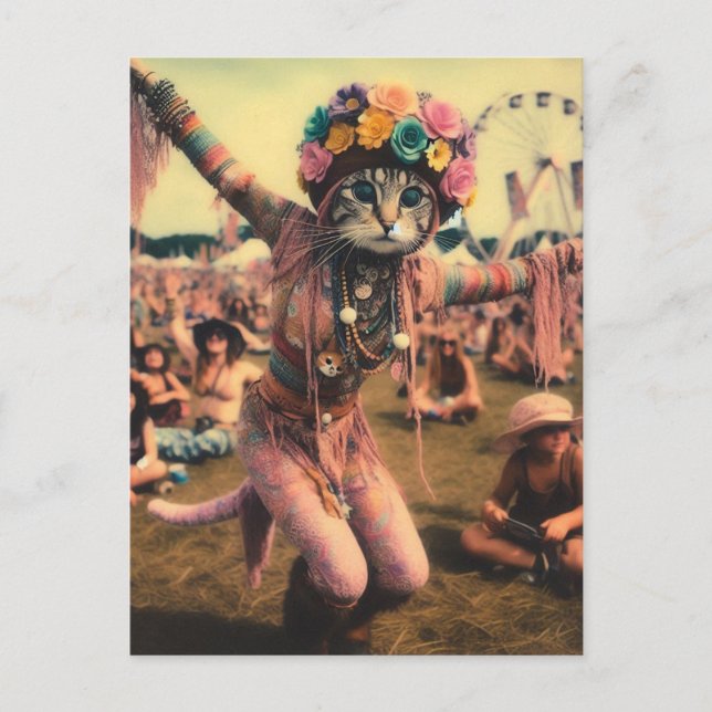 Cartão Postal Cartão-postal do Gatinho Hippie Engraçado (Frente)