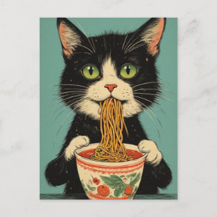 CARTÃO POSTAL CARTÃO-POSTAL DO GATO COM MACARRÃO RAMEN