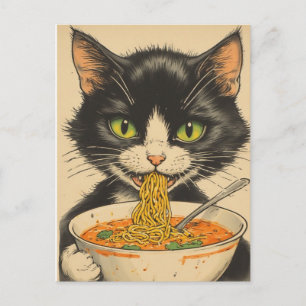 CARTÃO POSTAL CARTÃO-POSTAL DO GATO SMOKING COMENDO MACARRÃO RAM