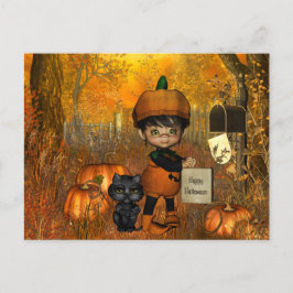 Cartão Postal Cartão-postal do Halloween com garotinho e abóbora