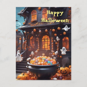 Cartão Postal Cartão-postal do Halloween da Casa Assombrada com 
