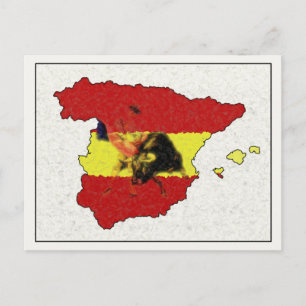 Cartão Postal Cartão-postal do Mapa de espanhas com Bull e Matad