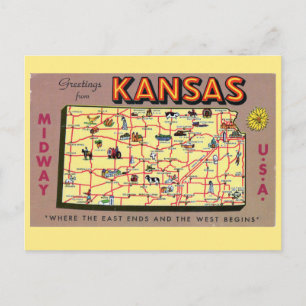 Cartão Postal Cartão-postal do mapa de estado do Kansas
