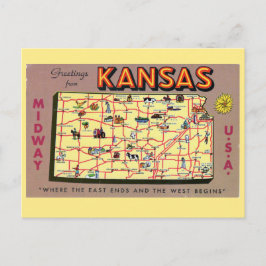 Cartão Postal Cartão-postal do mapa de estado do Kansas