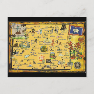 Cartão Postal Cartão-postal do Mapa de Estado do Wyoming
