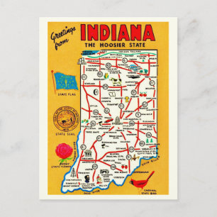 Cartão Postal Cartão-postal do mapa de Indiana Hoosier