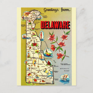 Cartão Postal Cartão-postal do Mapa de Retro Delaware