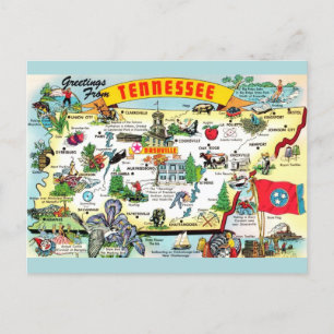 Cartão Postal Cartão-postal do Mapa do Tennessee Vintage