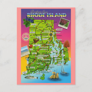 Cartão Postal Cartão-postal do Mapa Estatal de Rhode Island