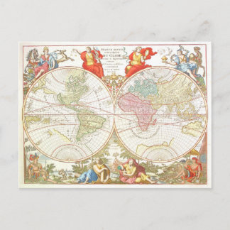 Cartão Postal Cartão-postal do Mapa Mundial Antiquado c1694