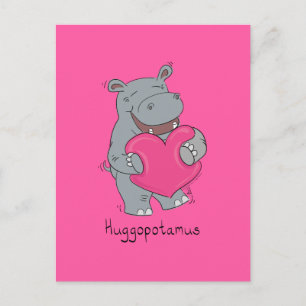 Cartão Postal Cartão-postal do Namorados Hippo Hugs, rosa