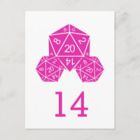 Cartão-postal do Número de Tabela de Dice D20 Rosa