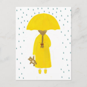 Cartão Postal Cartão-postal do Rainy Day Girl com Teddy Bear