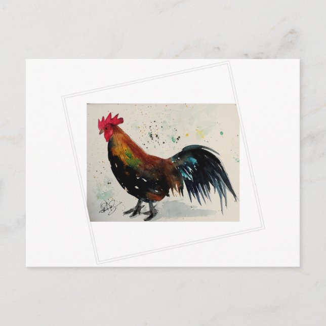 Cartão Postal Cartão-postal do Watercolor Rooster (Frente)
