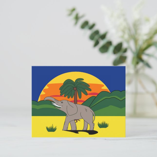 Cartão Postal Cartão-postal Dourado de elefante e palmeira (Em pé/Frente)
