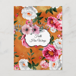Cartão Postal Cartão-postal Dourado Floral com Asas