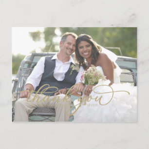 Cartão Postal Cartão-postal Elegante Dourado Script Photo Obriga