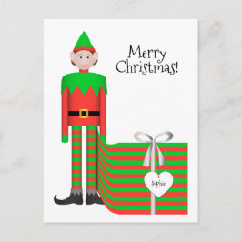 Cartão Postal Cartão-postal Elf de Natal - Pacote de presentes d