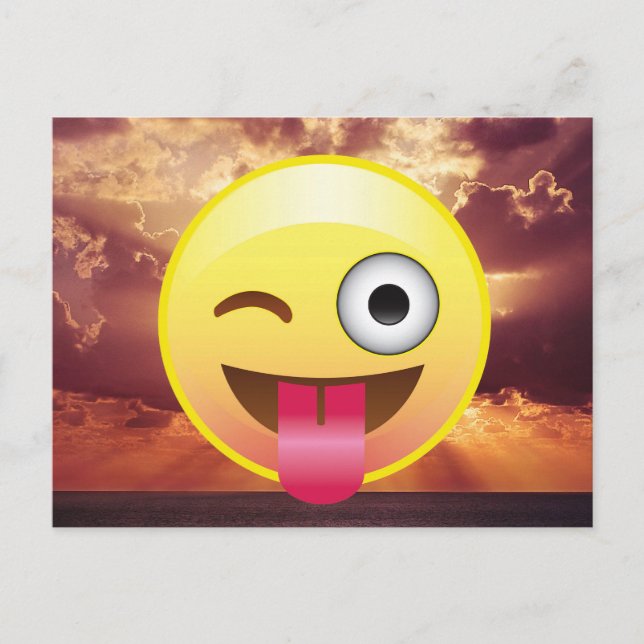 Cartão Postal Cartão-postal Emoji Ocean Sunset piscar os olhos (Frente)