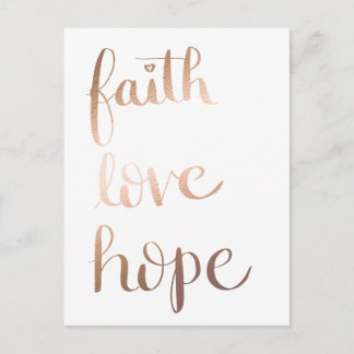 Cartão Postal Cartão-postal Faith Love Hope Gold