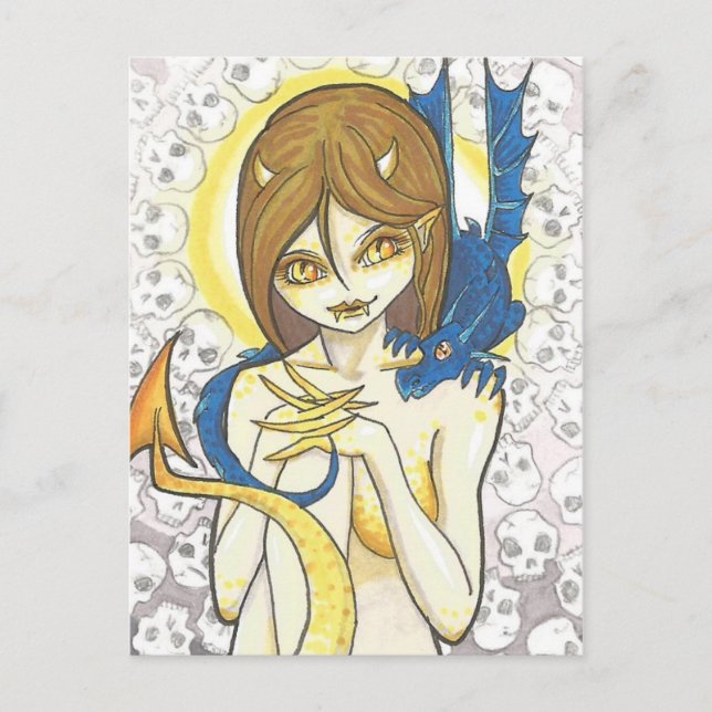 Cartão Postal Cartão-postal Fantástico de Dragão e Ninfas (Frente)