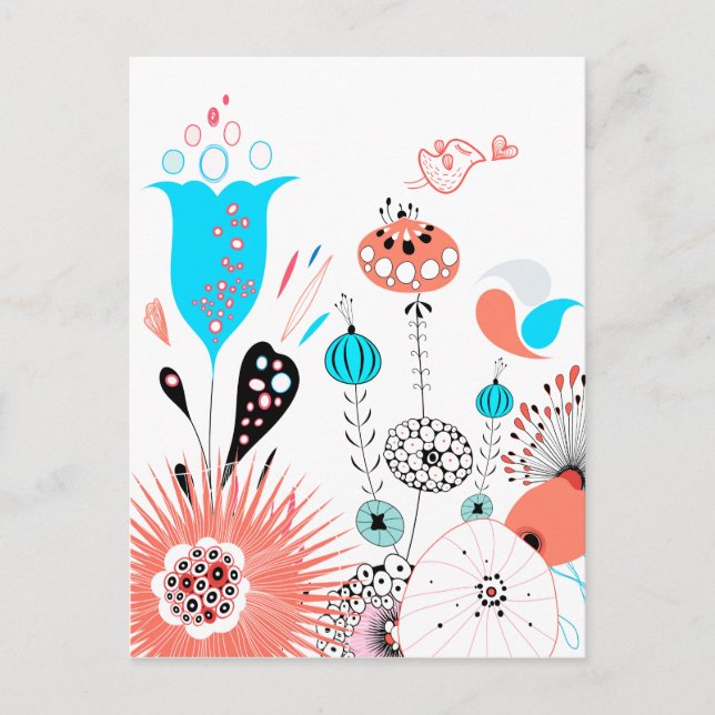 Cartão Postal Cartão-postal Fantasy Flowers e Birdie (Frente)