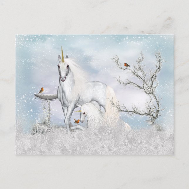 Cartão Postal Cartão-postal Fantasy Winter Unicorn And Foal (Frente)