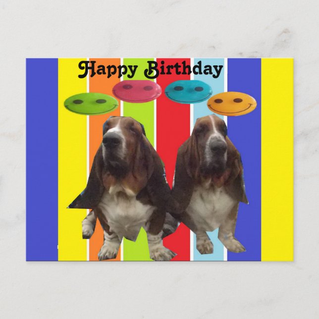 Cartão Postal Cartão-postal Feliz Aniversário Basset Hounds Rain (Frente)